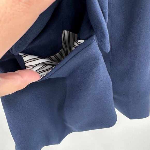 Quince Crepe Open Front Blazer sz S Navy Blue Wrinklefree Career Shoulder Pads - Picture 3 of 7